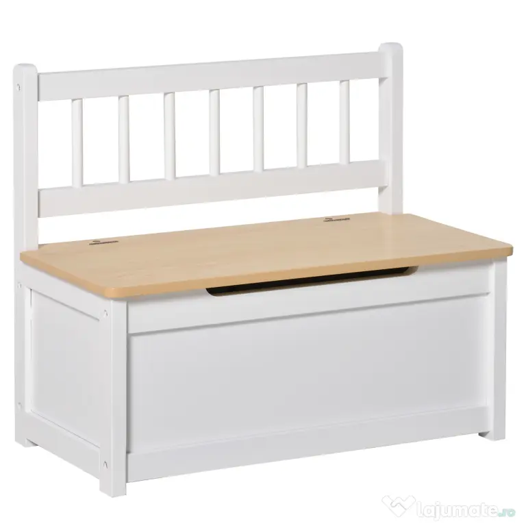 Banca Cutie de Depozitare pentru Copii 2 in 1 din Lemn Mobila camera Copilului Cufar camera 60x30x50cm, Alb/Lemn natural HOMCOM | Aosom Romania