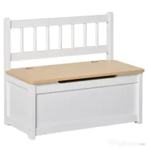 Banca Cutie de Depozitare pentru Copii 2 in 1 din Lemn Mobila camera Copilului Cufar camera 60x30x50cm, Alb/Lemn natural HOMCOM | Aosom Romania