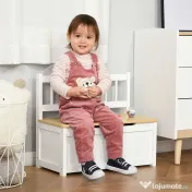 Banca Cutie de Depozitare pentru Copii 2 in 1 din Lemn Mobila camera Copilului Cufar camera 60x30x50cm, Alb/Lemn natural HOMCOM | Aosom Romania