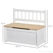 Banca Cutie de Depozitare pentru Copii 2 in 1 din Lemn Mobila camera Copilului Cufar camera 60x30x50cm, Alb/Lemn natural HOMCOM | Aosom Romania