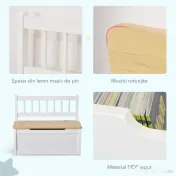 Banca Cutie de Depozitare pentru Copii 2 in 1 din Lemn Mobila camera Copilului Cufar camera 60x30x50cm, Alb/Lemn natural HOMCOM | Aosom Romania