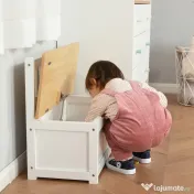 Banca Cutie de Depozitare pentru Copii 2 in 1 din Lemn Mobila camera Copilului Cufar camera 60x30x50cm, Alb/Lemn natural HOMCOM | Aosom Romania