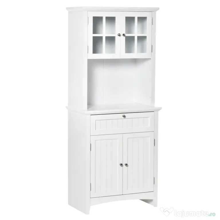 HOMCOM Dulap pentru bucatarie si sufragerie cu 2 compartimente, rafturi reglabile si masa, MDF, 68,6x40x164 cm, alb | Aosom Romania