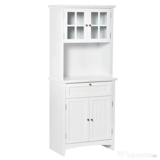HOMCOM Dulap pentru bucatarie si sufragerie cu 2 compartimente, rafturi reglabile si masa, MDF, 68,6x40x164 cm, alb | Aosom Romania