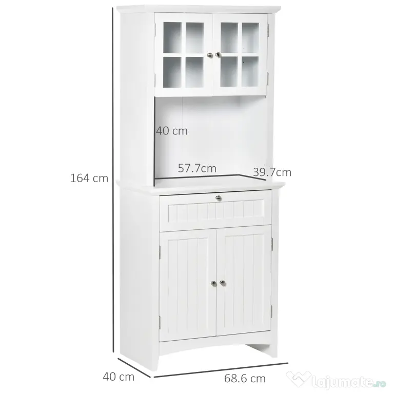 HOMCOM Dulap pentru bucatarie si sufragerie cu 2 compartimente, rafturi reglabile si masa, MDF, 68,6x40x164 cm, alb | Aosom Romania