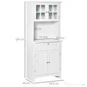 HOMCOM Dulap pentru bucatarie si sufragerie cu 2 compartimente, rafturi reglabile si masa, MDF, 68,6x40x164 cm, alb | Aosom Romania