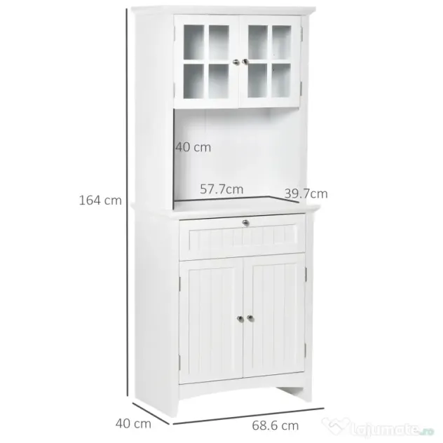 HOMCOM Dulap pentru bucatarie si sufragerie cu 2 compartimente, rafturi reglabile si masa, MDF, 68,6x40x164 cm, alb | Aosom Romania
