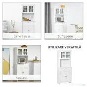 HOMCOM Dulap pentru bucatarie si sufragerie cu 2 compartimente, rafturi reglabile si masa, MDF, 68,6x40x164 cm, alb | Aosom Romania
