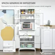 HOMCOM Dulap pentru bucatarie si sufragerie cu 2 compartimente, rafturi reglabile si masa, MDF, 68,6x40x164 cm, alb | Aosom Romania