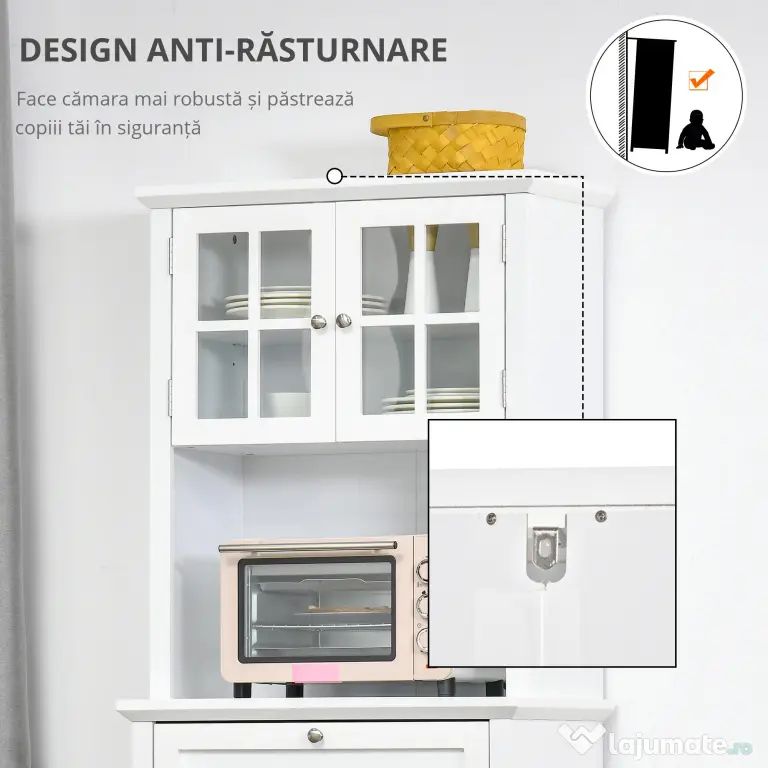 HOMCOM Dulap pentru bucatarie si sufragerie cu 2 compartimente, rafturi reglabile si masa, MDF, 68,6x40x164 cm, alb | Aosom Romania