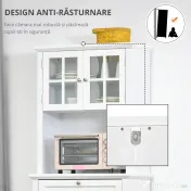 HOMCOM Dulap pentru bucatarie si sufragerie cu 2 compartimente, rafturi reglabile si masa, MDF, 68,6x40x164 cm, alb | Aosom Romania