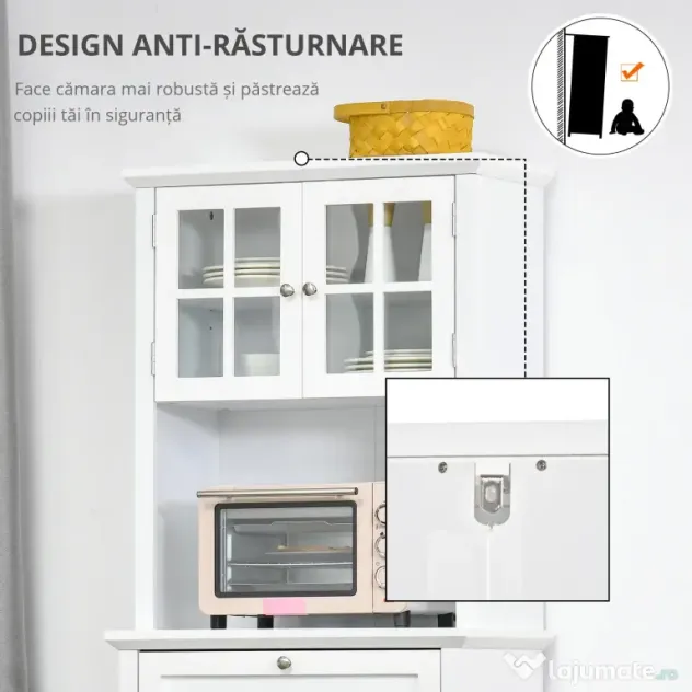 HOMCOM Dulap pentru bucatarie si sufragerie cu 2 compartimente, rafturi reglabile si masa, MDF, 68,6x40x164 cm, alb | Aosom Romania