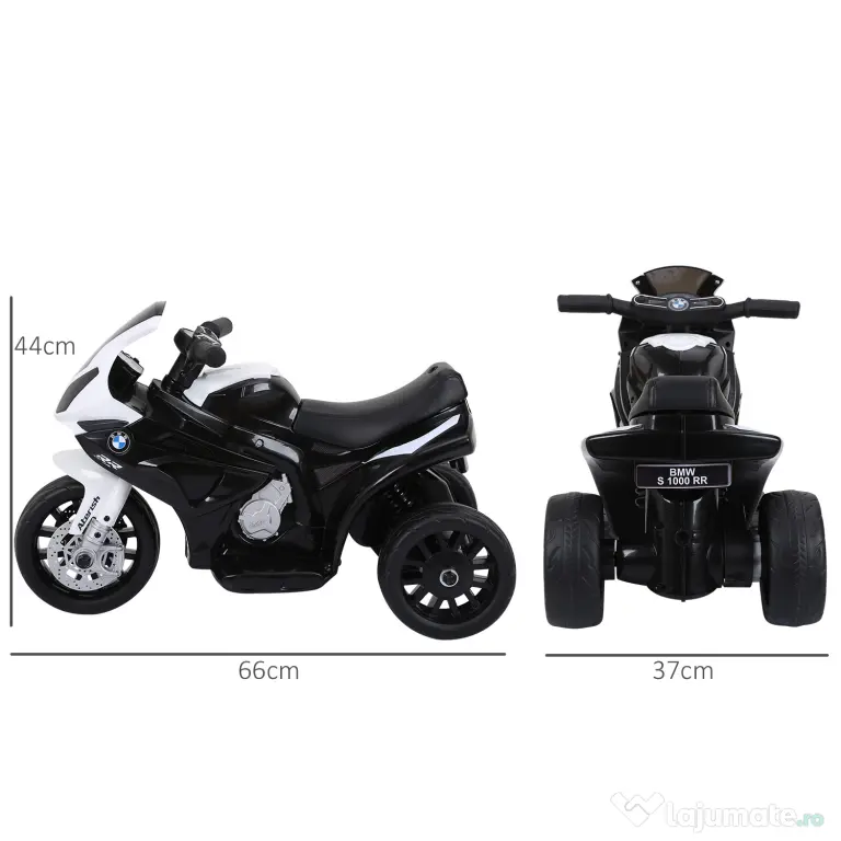 HOMCOM Motocicletă Electrică pentru Copii Licențiată BMW, 3 Roti, Baterie 6V, Alb și Negru | Aosom Romania