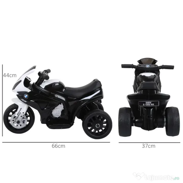 HOMCOM Motocicletă Electrică pentru Copii Licențiată BMW, 3 Roti, Baterie 6V, Alb și Negru | Aosom Romania
