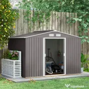Outsunny magazie scule si unelte, casuta de gradina din fier, sopron pentru exterior 277x195x192 cm | Aosom Romania 