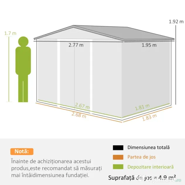 Outsunny magazie scule si unelte, casuta de gradina din fier, sopron pentru exterior 277x195x192 cm | Aosom Romania
