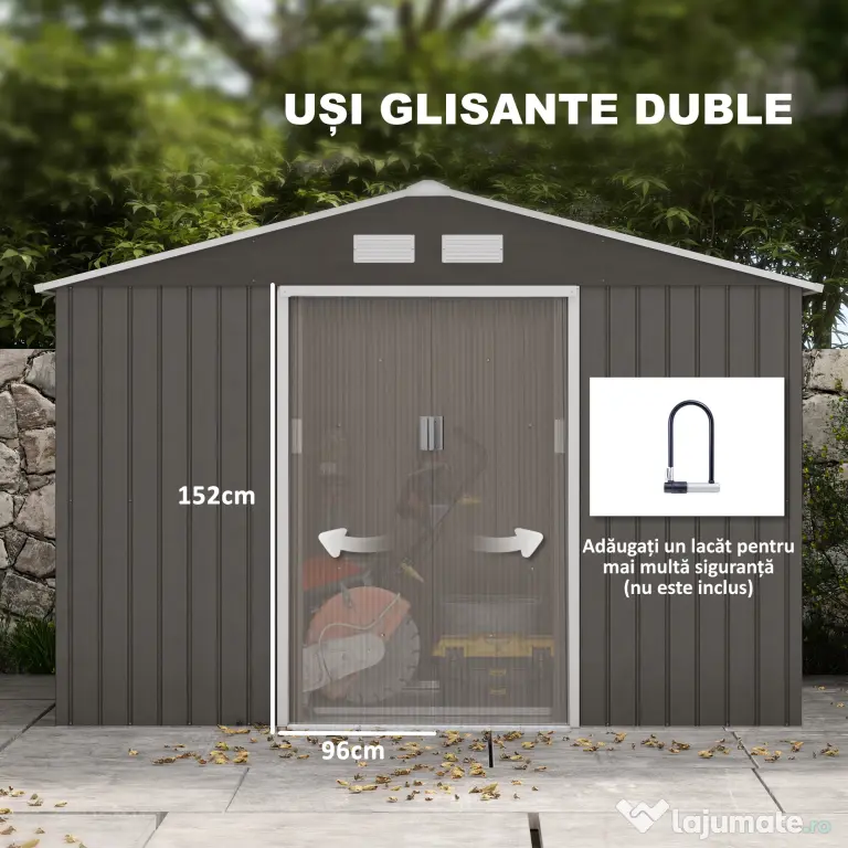 Outsunny magazie scule si unelte, casuta de gradina din fier, sopron pentru exterior 277x195x192 cm | Aosom Romania