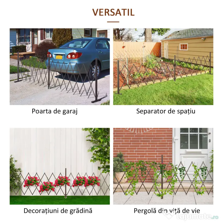 Outsunny Gard Extensibil Autoportant, Grilaj Flexibil din Oțel și Aluminiu, Pliabil, 52-405 cm, Maro Închis