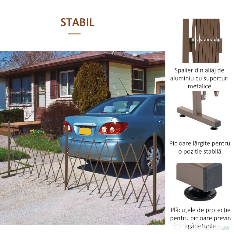 Outsunny Gard Extensibil Autoportant, Grilaj Flexibil din Oțel și Aluminiu, Pliabil, 52-405 cm, Maro Închis
