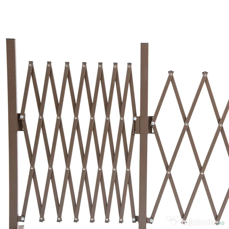 Outsunny Gard Extensibil Autoportant, Grilaj Flexibil din Oțel și Aluminiu, Pliabil, 52-405 cm, Maro Închis