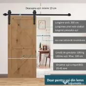 HOMCOM Kit pentru ușă culisantă în stil rustic cu șină de 200cm și role, negru 