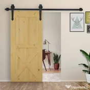 HOMCOM Kit pentru Usa Glisanta Greutate 100kg, Sina pentru Usa Glisanta cu Roti Stil Rustic, Negru