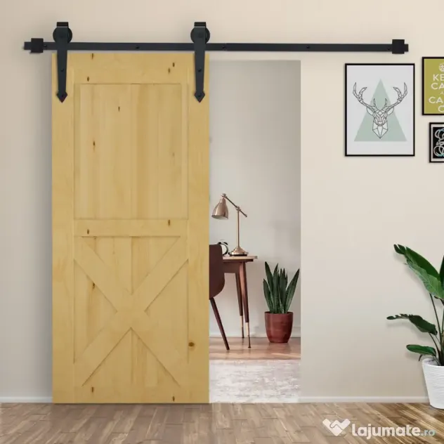 HOMCOM Kit pentru Usa Glisanta Greutate 100kg, Sina pentru Usa Glisanta cu Roti Stil Rustic, Negru