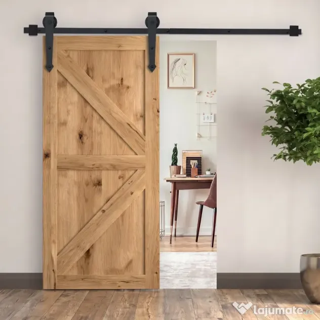 HOMCOM Kit pentru Usa Glisanta Greutate 100kg, Sina pentru Usa Glisanta cu Roti Stil Rustic, Negru
