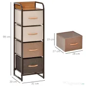 HOMCOM Comodă pentru Dormitor cu 4 Sertare Pliabile, Blat Superior din Lemn și Cadru Metalic, 31x29x99 cm, Multicolor 