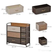 HOMCOM Comodă cu 7 Sertare Pliabile, Material Textil, Raft din MDF, Design Multicolor, 80x29x78.5 cm | Aosom Romania