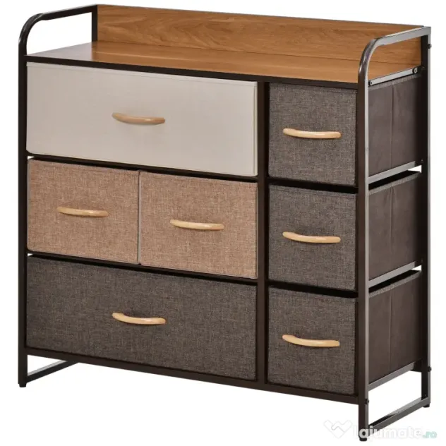 HOMCOM Comodă cu 7 Sertare Pliabile, Material Textil, Raft din MDF, Design Multicolor, 80x29x78.5 cm | Aosom Romania