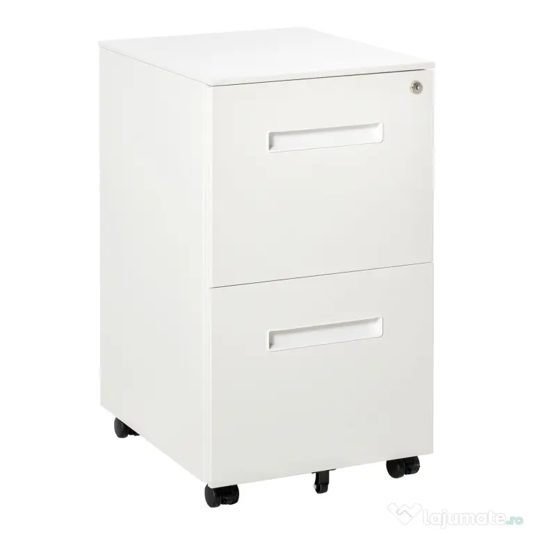 Vinsetto Dulap Birou Mobil, cu sertare, Organizator Documente cu Blocare, Oțel, 39x48x67cm, Alb | Aosom Romania