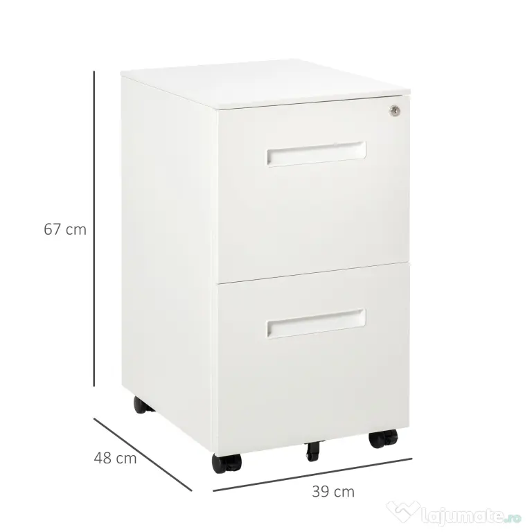 Vinsetto Dulap Birou Mobil, cu sertare, Organizator Documente cu Blocare, Oțel, 39x48x67cm, Alb | Aosom Romania
