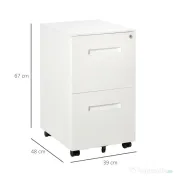 Vinsetto Dulap Birou Mobil, cu sertare, Organizator Documente cu Blocare, Oțel, 39x48x67cm, Alb | Aosom Romania