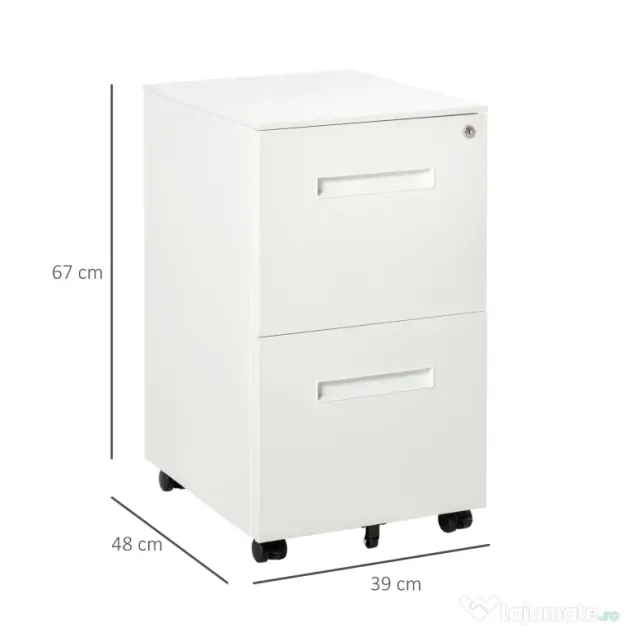 Vinsetto Dulap Birou Mobil, cu sertare, Organizator Documente cu Blocare, Oțel, 39x48x67cm, Alb | Aosom Romania