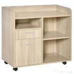 Vinsetto Dulap Imprimantă Birou Multifuncțional 80x40x72 cm, Dulap Joasă cu Sertare, Rafturi, 4 Roți, Culoare Stejar