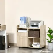 Vinsetto Suport Imprimantă Mobil, Mobilă Birou Multifuncțională, 4 Roți, Stejar, 80x40x72cm | Aosom Romania