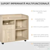 Vinsetto Suport Imprimantă Mobil, Mobilă Birou Multifuncțională, 4 Roți, Stejar, 80x40x72cm | Aosom Romania