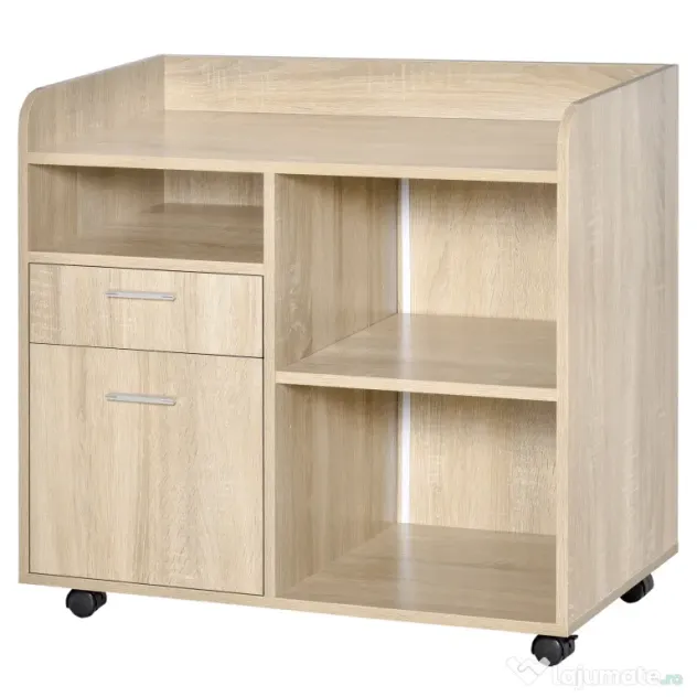 Vinsetto Suport Imprimantă Mobil, Mobilă Birou Multifuncțională, 4 Roți, Stejar, 80x40x72cm | Aosom Romania