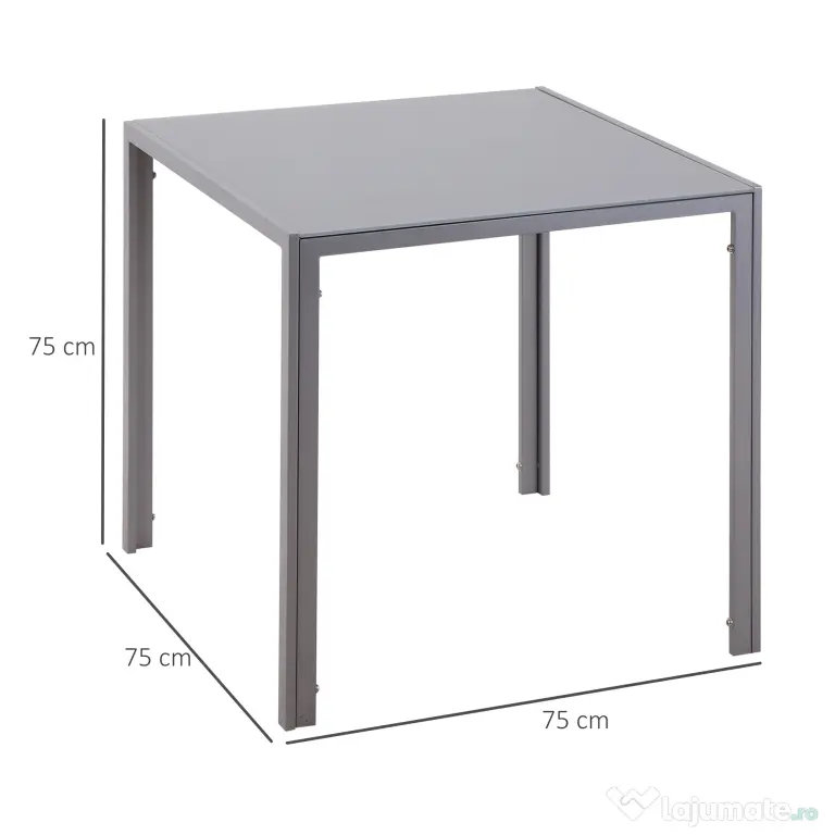 HOMCOM Masă Bucătărie pentru 4 Persoane din Metal și Sticlă Securizată, 75x75x75 cm, Gri | Aosom Romania
