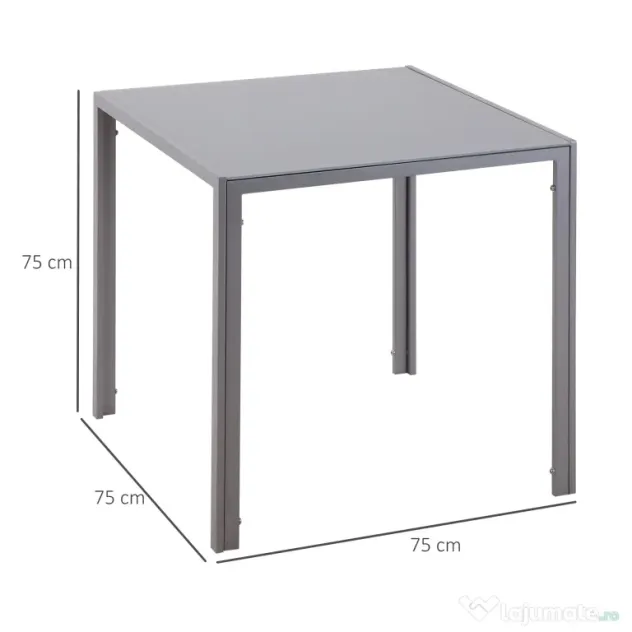 HOMCOM Masă Bucătărie pentru 4 Persoane din Metal și Sticlă Securizată, 75x75x75 cm, Gri | Aosom Romania