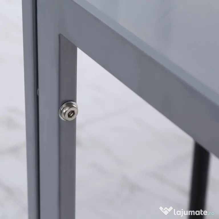 HOMCOM Masă Bucătărie pentru 4 Persoane din Metal și Sticlă Securizată, 75x75x75 cm, Gri | Aosom Romania