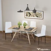 Homcom Set 4 Scaune Moderne – Alb, Metal & Textil pentru Camera de Zi 