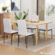 Homcom Set 4 Scaune Moderne – Alb, Metal & Textil pentru Camera de Zi 