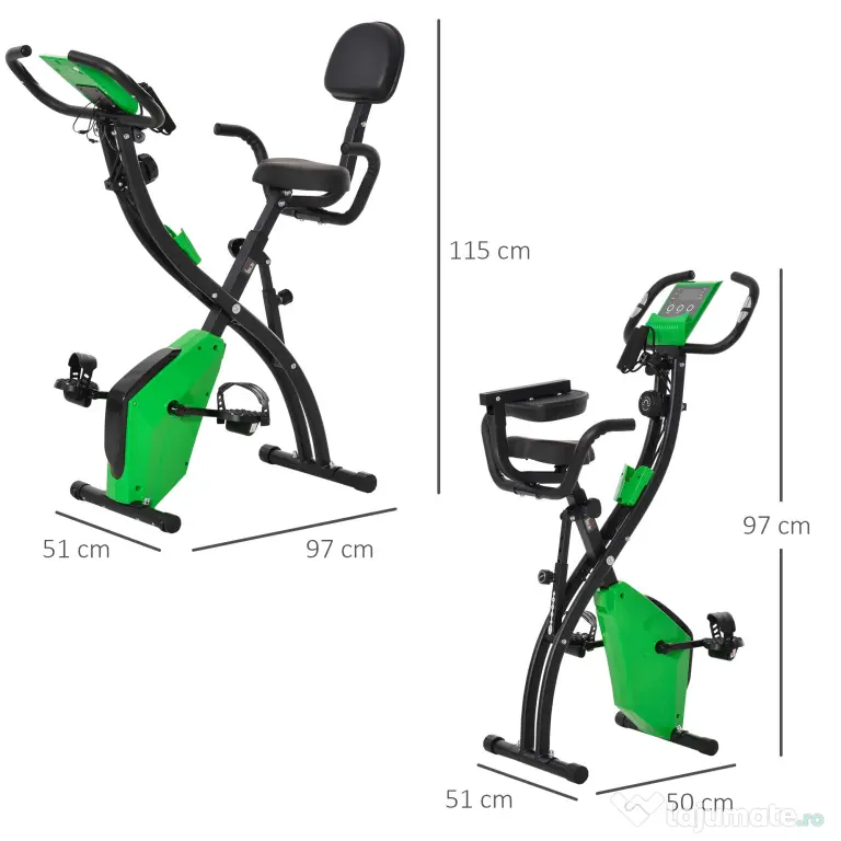 Bicicleta Pliabila 2 în 1, Rezistenta 8 Nivele Elastice pentru Brate si Ecran LCD, 97x51x115cm, Verde HOMCOM | Aosom RO