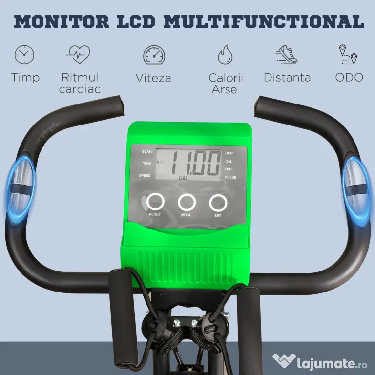 Bicicleta Pliabila 2 în 1, Rezistenta 8 Nivele Elastice pentru Brate si Ecran LCD, 97x51x115cm, Verde HOMCOM | Aosom RO
