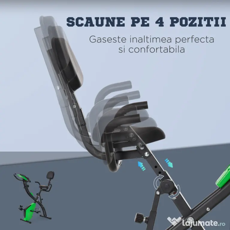 Bicicleta Pliabila 2 în 1, Rezistenta 8 Nivele Elastice pentru Brate si Ecran LCD, 97x51x115cm, Verde HOMCOM | Aosom RO
