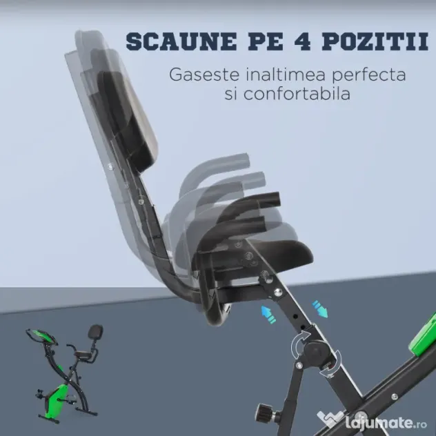 Bicicleta Pliabila 2 în 1, Rezistenta 8 Nivele Elastice pentru Brate si Ecran LCD, 97x51x115cm, Verde HOMCOM | Aosom RO