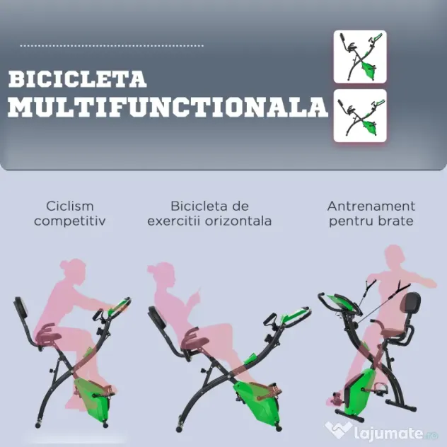 Bicicleta Pliabila 2 în 1, Rezistenta 8 Nivele Elastice pentru Brate si Ecran LCD, 97x51x115cm, Verde HOMCOM | Aosom RO