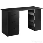 HOMCOM Birou Modern din Lemn cu 3 Sertare și 3 Rafturi pentru Cameră și Birou, 120x49x72cm, Negru
